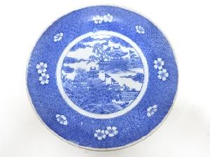 古伊万里　瀬戸印判手　城風景一尺一寸皿